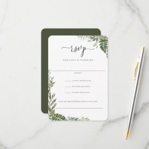 Botanical Foliage Olive Green Wedding RSVP Card