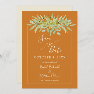 Botanical Foliage on Ochre Save the Date Cards
