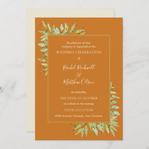 Botanical Foliage on Ochre Wedding Invitations
