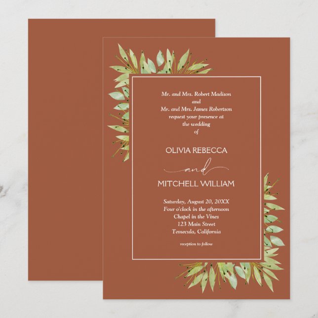 Botanical Foliage Terracotta Wedding Invitation (Front/Back)