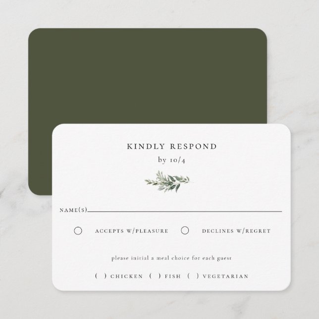 Botanical Foliage Wedding Meal Choice RSVP Card (Front/Back)