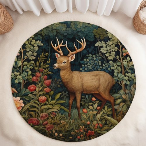 Botanical Forest Deer William Morris Inspired Art Rug