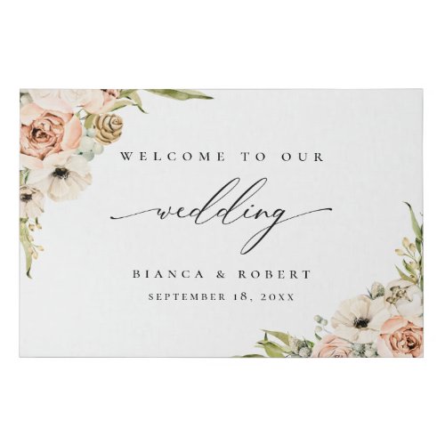 Botanical Forest Floral Frame Wedding Welcome Faux Canvas Print