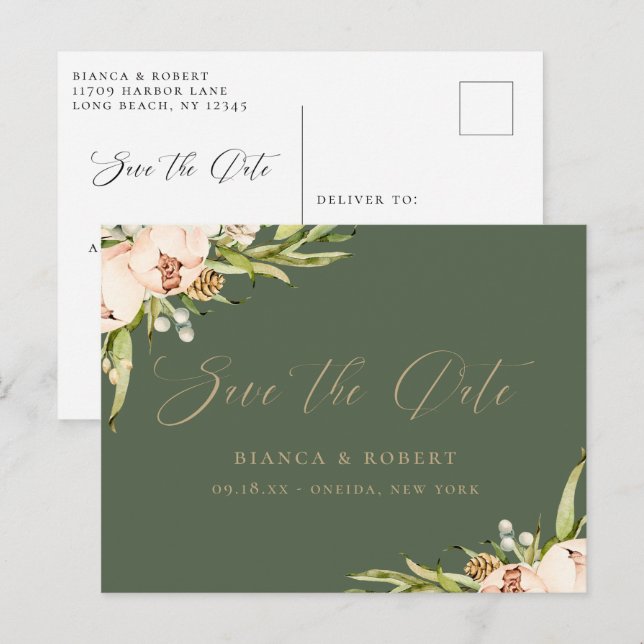 Botanical Forest Floral Save the Date Announcement (Front/Back)