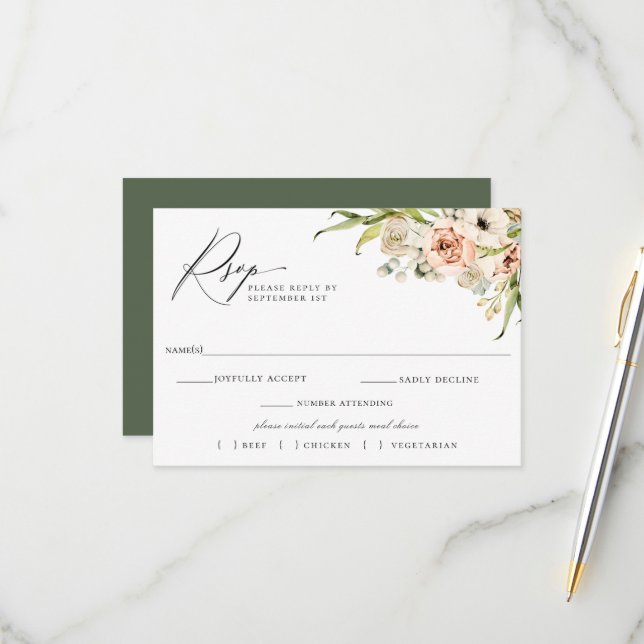 Botanical Forest Floral Wedding RSVP Meal Choice Card (Front/Back In Situ)