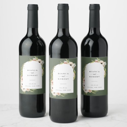 Botanical Forest Floral Wedding Wine Label