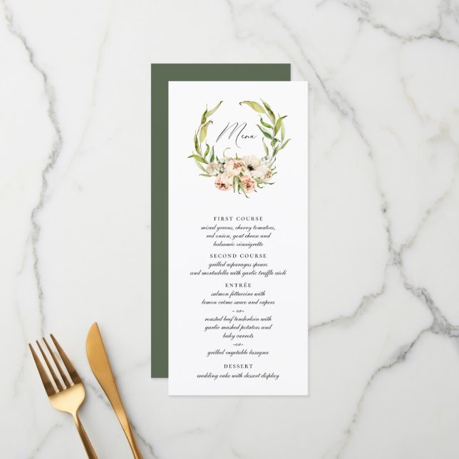 Botanical Forest Floral Wreath Calligraphy Menu (Front/Back In Situ)