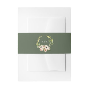 Botanical Forest Floral Wreath Monogram Wedding In Invitation Belly Band