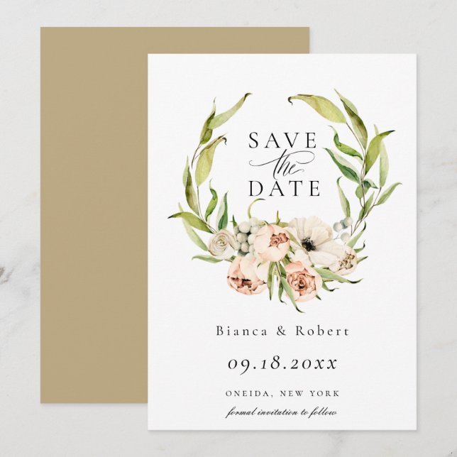 Botanical Forest Floral Wreath Save The Date Annou Announcement (Front/Back)