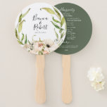 Botanical Forest Floral Wreath Wedding Hand Fan<br><div class="desc">Beautiful watercolor botanical forest foliage and garden floral wreath,  wedding program hand fans. Back features solid green color background and lines of text for a detailed list of the wedding party.</div>