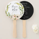 Botanical Forest Floral Wreath Wedding Hand Fan<br><div class="desc">Beautiful watercolor botanical forest foliage and garden floral wreath,  wedding program hand fans. Back features solid black color background and lines of text for a detailed list of the wedding party.</div>