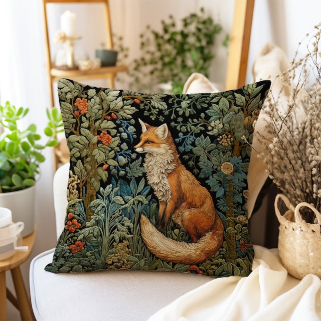 Botanical Forest Fox William Morris Inspired  Throw Pillow (Creator Uploaded)
