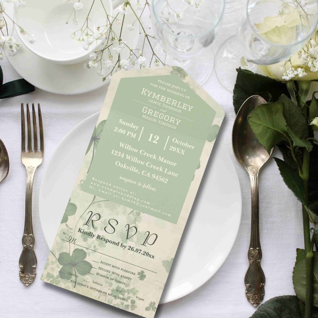Botanical Four Leaf Clover Green Chartreuse Email All In One Invitation (Creator Uploaded)