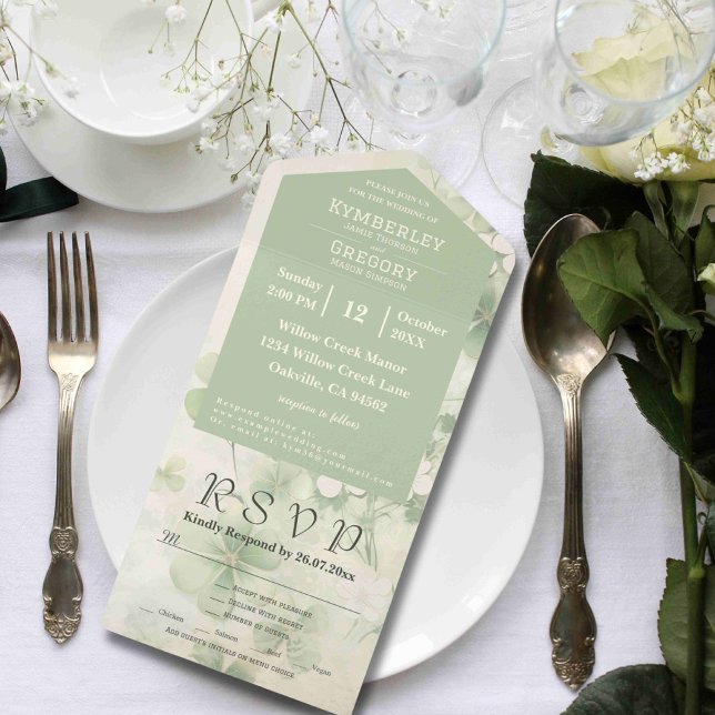 Botanical Four Leaf Clover Green Chartreuse Email All In One Invitation (Creator Uploaded)