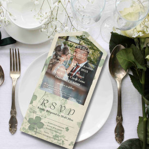 Botanical Four Leaf Clover Green Chartreuse Photo All In One Invitation