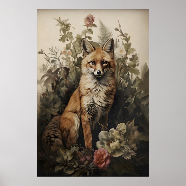 Botanical Fox Print, Dark Academia Forest (Digital Poster (Front)