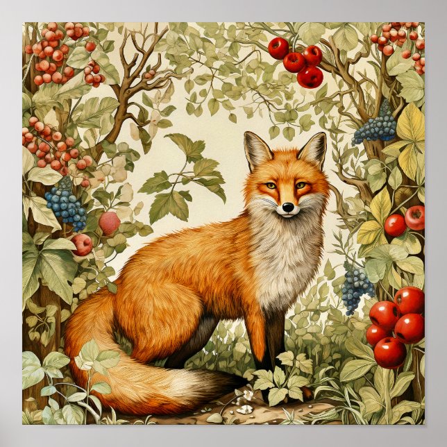 Botanical Fox Woodland Animal Art Poster (Front)