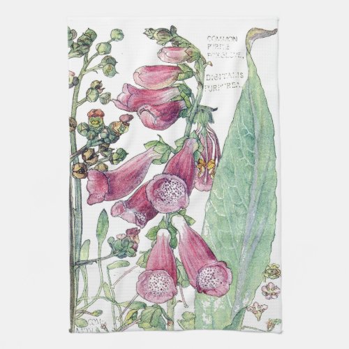 Botanical Foxglove Wildflower Flower Kitchen Towel