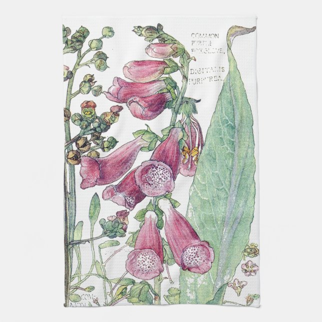 Botanical Foxglove Wildflower Flower Kitchen Towel (Vertical)