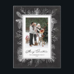 Botanical Frame Chalkboard Merry Christmas Photo Holiday Postcard<br><div class="desc">Merry Christmas! Send Christmas greetings with this vintage theme Christmas postcard. It features vintage line art of pinecones, pine needles and hollies with a faux chalkboard background. Personalize by adding your photo, names, year and message. This rustic chalkboard Christmas photo postcard is available in other colors. Matching items are available....</div>