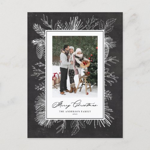 Botanical Frame Chalkboard Merry Christmas Photo Holiday Postcard