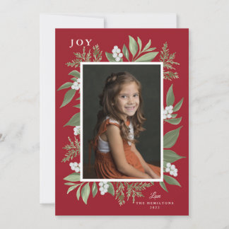 Botanical Frame Christmas Card: Red Announcement