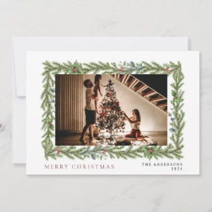 Botanical Frame Christmas Elegant Family 1 Photo Holiday Card