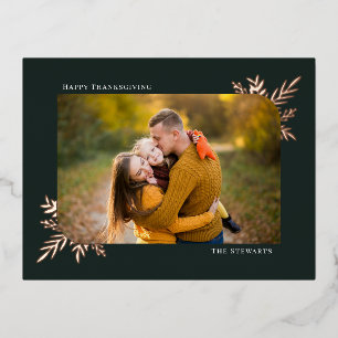 Botanical Frame Foil Photo Thanksgiving Postcard