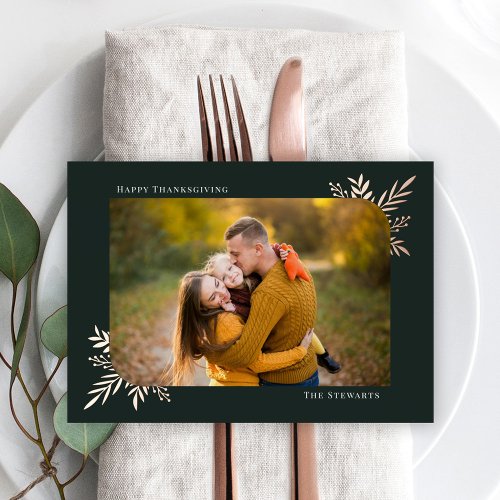 Botanical Frame Foil Thanksgiving Photo Card