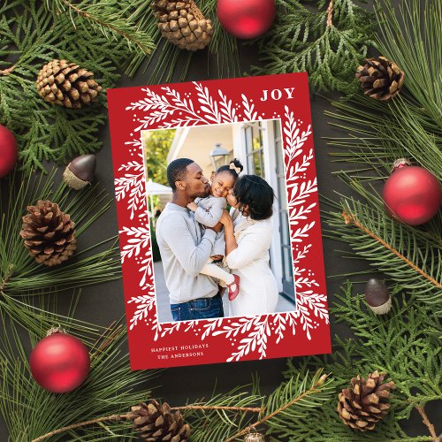 Botanical Frame JOY Red Holiday Photo Card