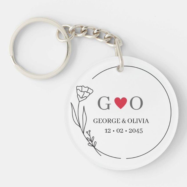 Botanical Frame Wedding Favor Keychain (Front)