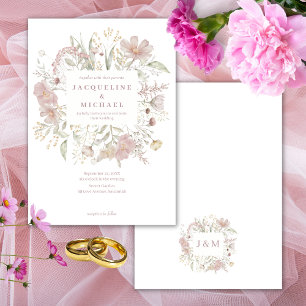 Botanical Frame Wildflowers Dusty Rose Wedding Invitation