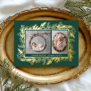 Botanical Frame Winter Foliage New Baby Foil Holiday Card
