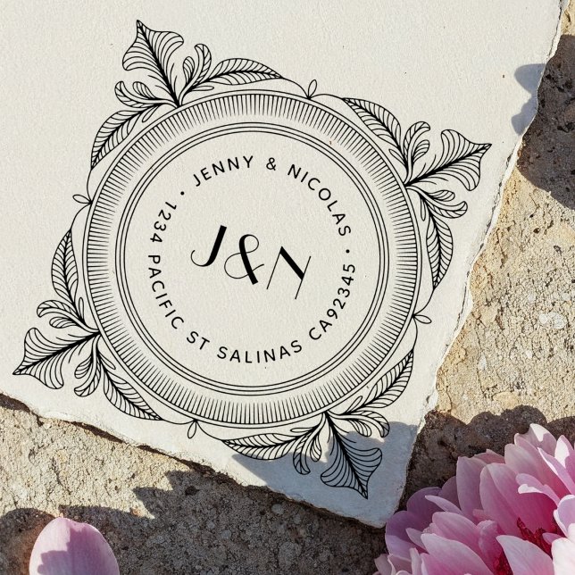 Botanical Frame Wooden Return Address Stamp (Creator Uploaded)