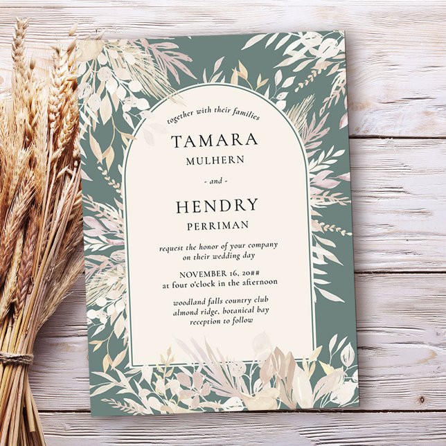 Botanical Framed Arch Sage Green Almond Wedding Invitation (Arch wedding invitation in Sage Green, from my Foliage Duet collection
)