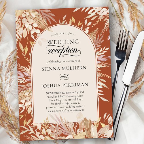 Botanical Framed Arch Terracotta Wedding Reception Invitation