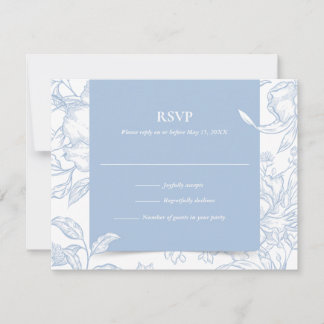 Botanical French Blue Floral Wedding RSVP Card