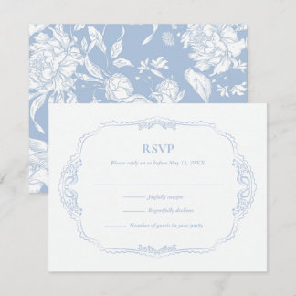 Botanical French Blue Wedding RSVP Card