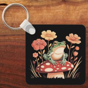 Botanical Frog Lovers Gifts Floral Flower Nature Keychain