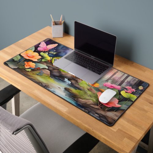 Botanical Frogs and Flowers Customizable Desk Mat