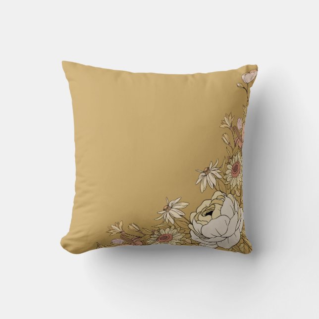 Botanical Front & Pinstripe Back in Neutral Tones  Throw Pillow (Front)