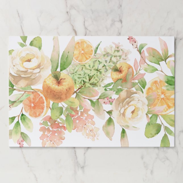 Botanical Fruit and Flowers Paper Placemats (Front)