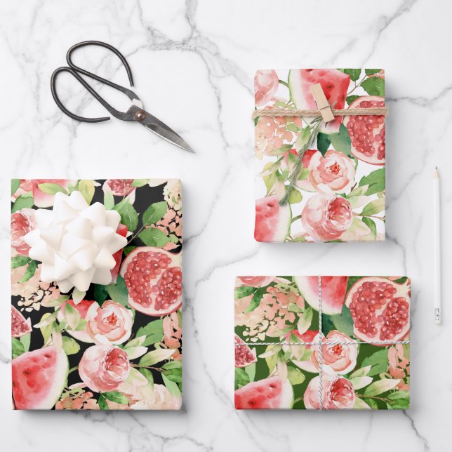 Botanical Fruit and Flowers  Wrapping Paper Sheets (Front)