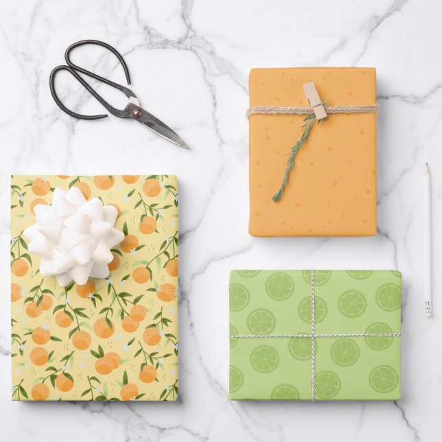 botanical fruit-growing season oranges and picnic wrapping paper sheets (Front)