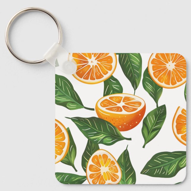 Botanical Fruit Orange Citrus Seamless Keychain (Front)