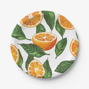 Botanical Fruit Orange Citrus Seamless Paper Plates