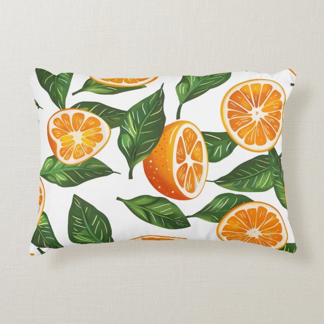 Botanical Fruit Orange Citrus Seamless Pattern Accent Pillow (Front)