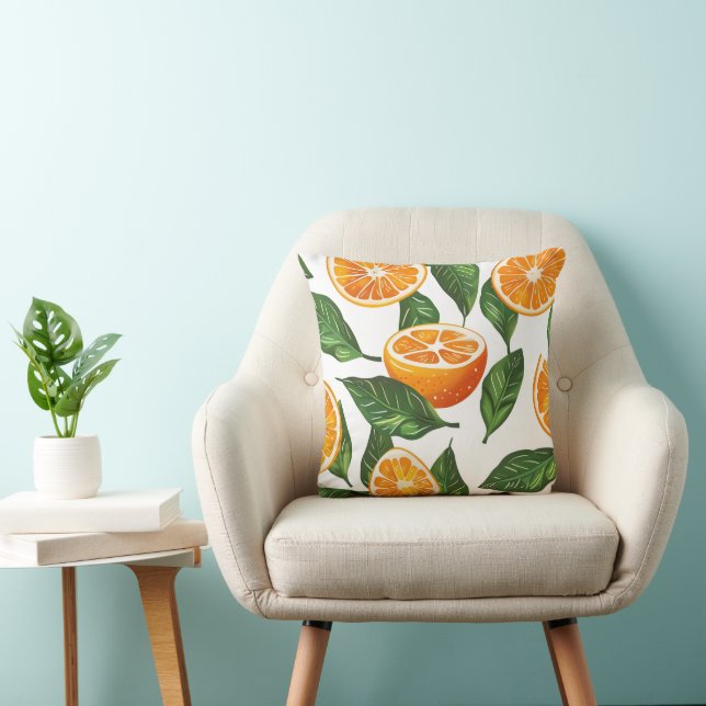 Botanical Fruit Orange Citrus Seamless Pattern Throw Pillow (Chair)