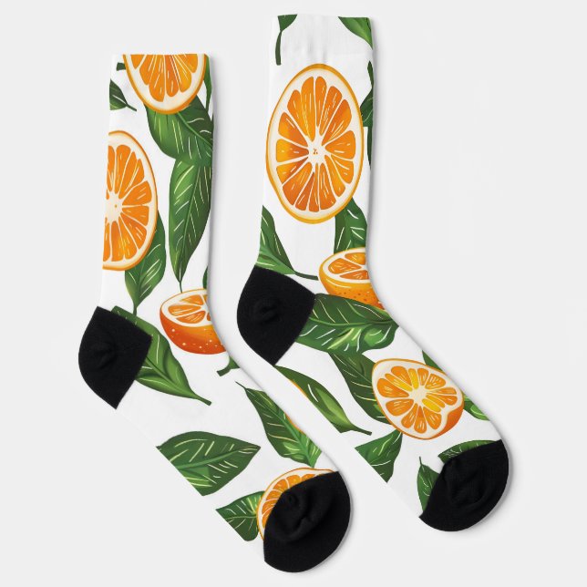 Botanical Fruit Orange Citrus Seamless Socks (Right)