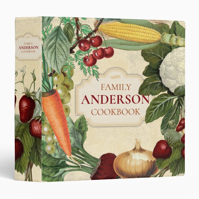 Botanical fruit vegetable personalized recipe 3 ring binder (Front/Spine)